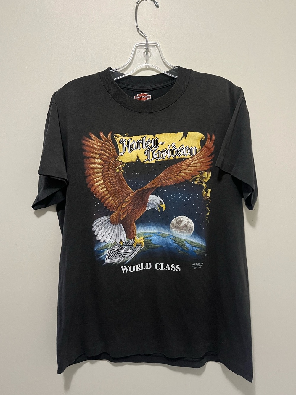 Vintage 1990 Harley-Davidson 3D Emblem "World Class" Eagle T-Shirt–Single Stitch
